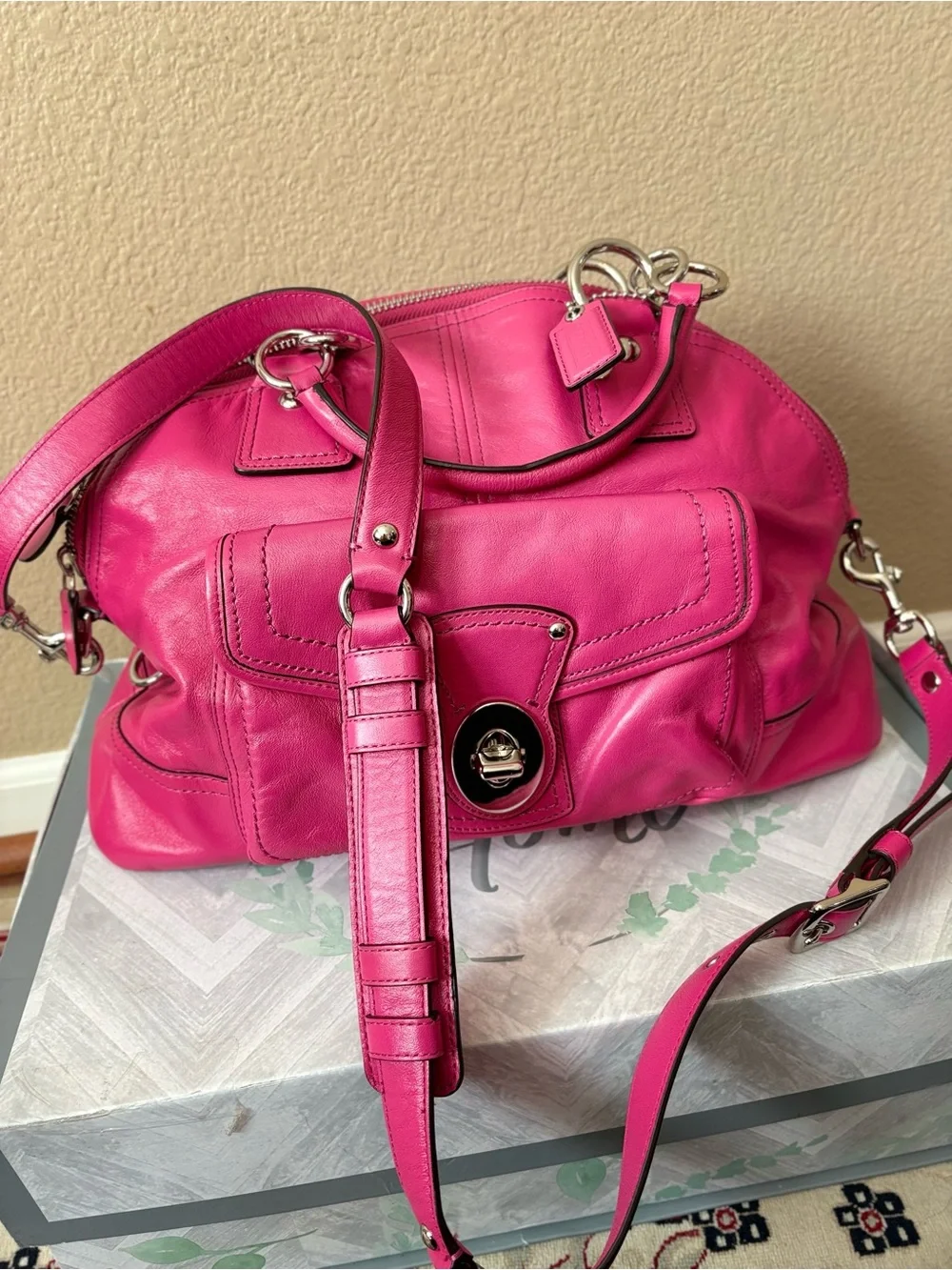 Coach Hot Pink Leather Hobo with Silver Hardware